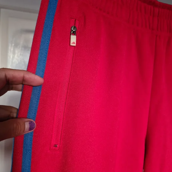 ADIDAS CLIMALITE Jogging Pants Zipped Up Red Blue 3 Stripes Embroidered Logo - Picture 4 of 10
